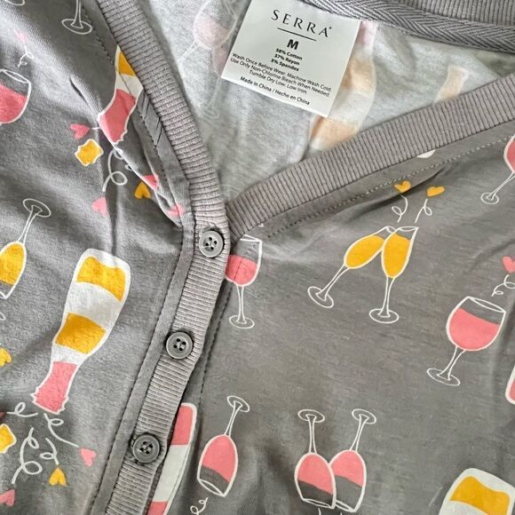 🍷 SERRA 🍷 wine champagne glass PJs pajamas set size M cotton gray pink - Picture 4 of 10